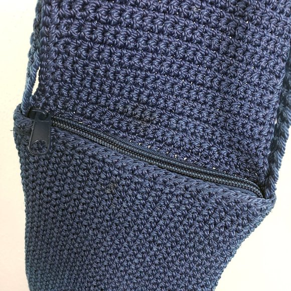 Women's Blue Knit Braided Lined Cell ID Purse Crossbody Shoulder Bag - Picture 8 of 10